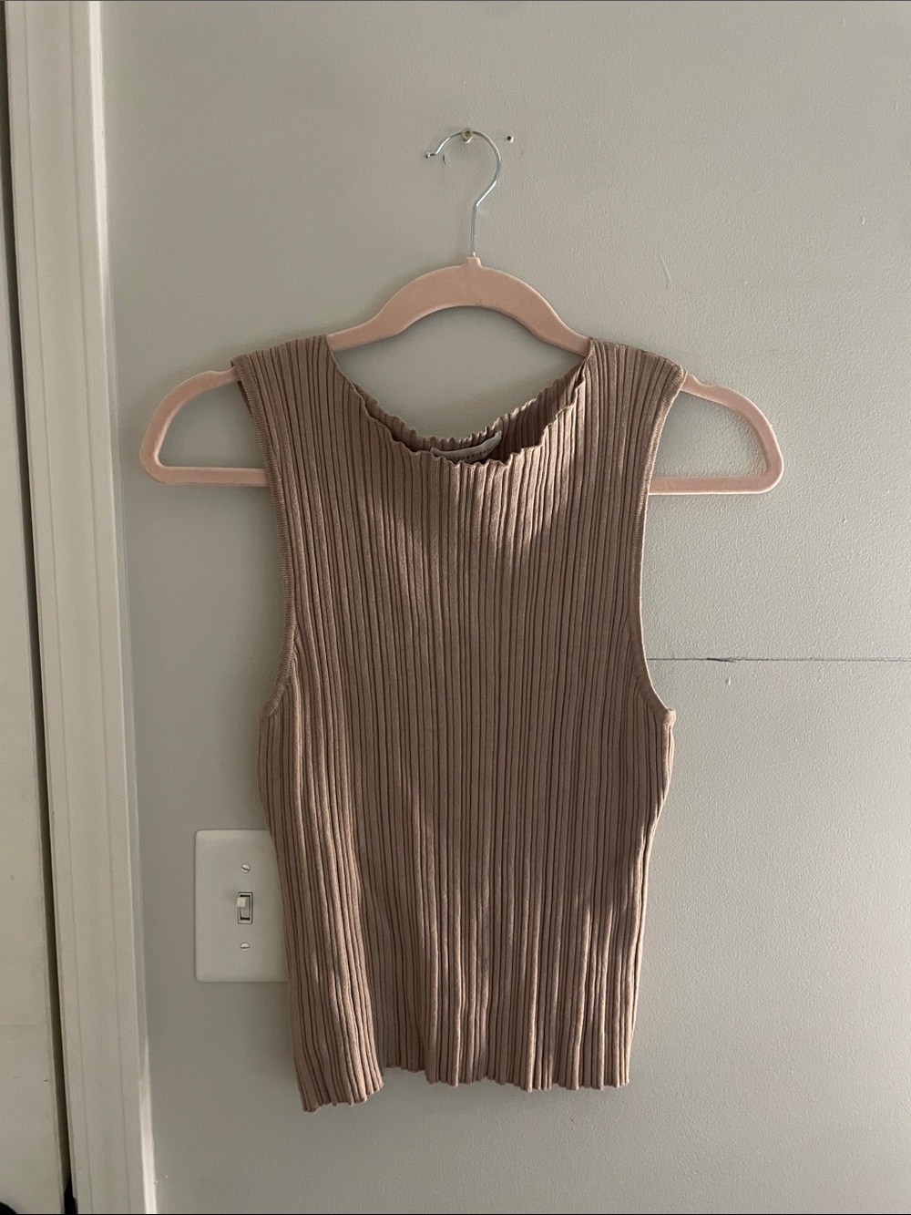 By Together Ribbed Mock Neck Sweater Tank in Taupe